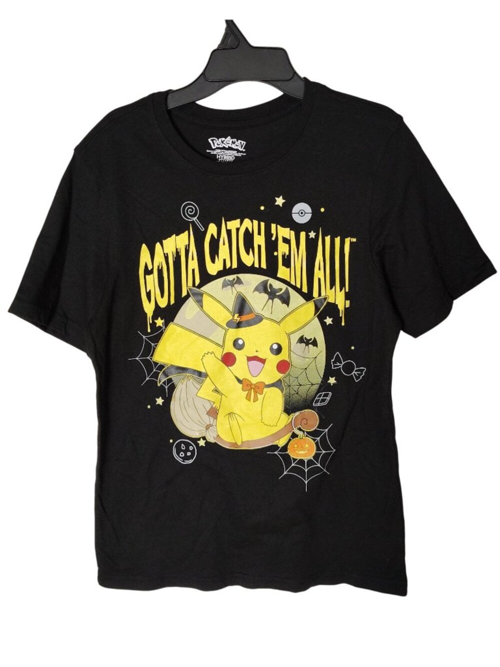 Pokemon XL (14-16) Pikachu Gotta Catch Em All Halloween Black Graphic T-Shirt